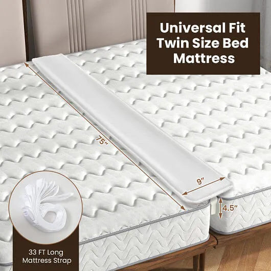 9 Inch Wide Bed Bridge Twin to King Converter Kit with Strap - Color: White - Si
