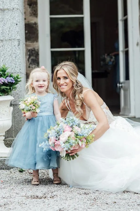 A-Line Blue Lace Top Tulle Scoop Sleeveless Cheap Flower Girl Dress OHR023
