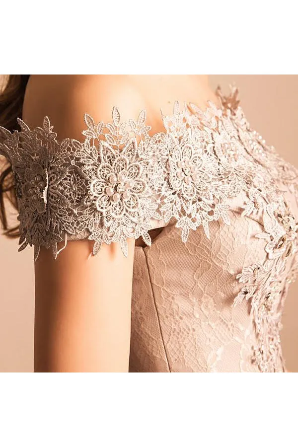 A Line Off-the-shoulder Cap Sleeves Tulle Homecoming Dress Short Prom Dress Party Dress OHM120