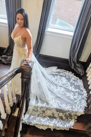 A Line Wedding Dresses with Long Trains Wedding Dress Custom Made Wedding Gown Bridal Gown OHD179
