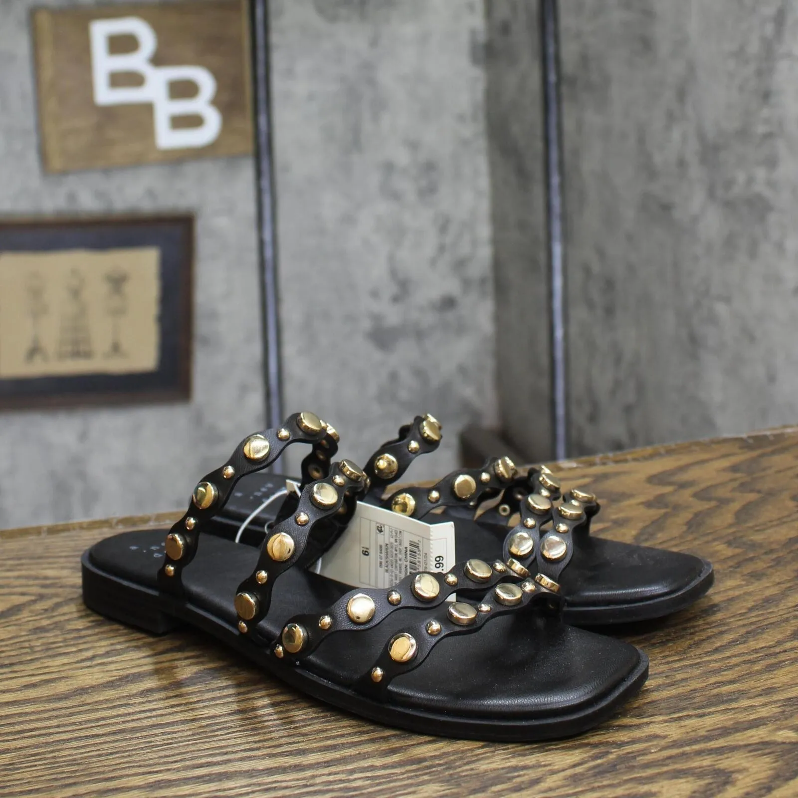 A New Day Womens Sharon Stud Slide Sandals 89998585 Black 6.5M