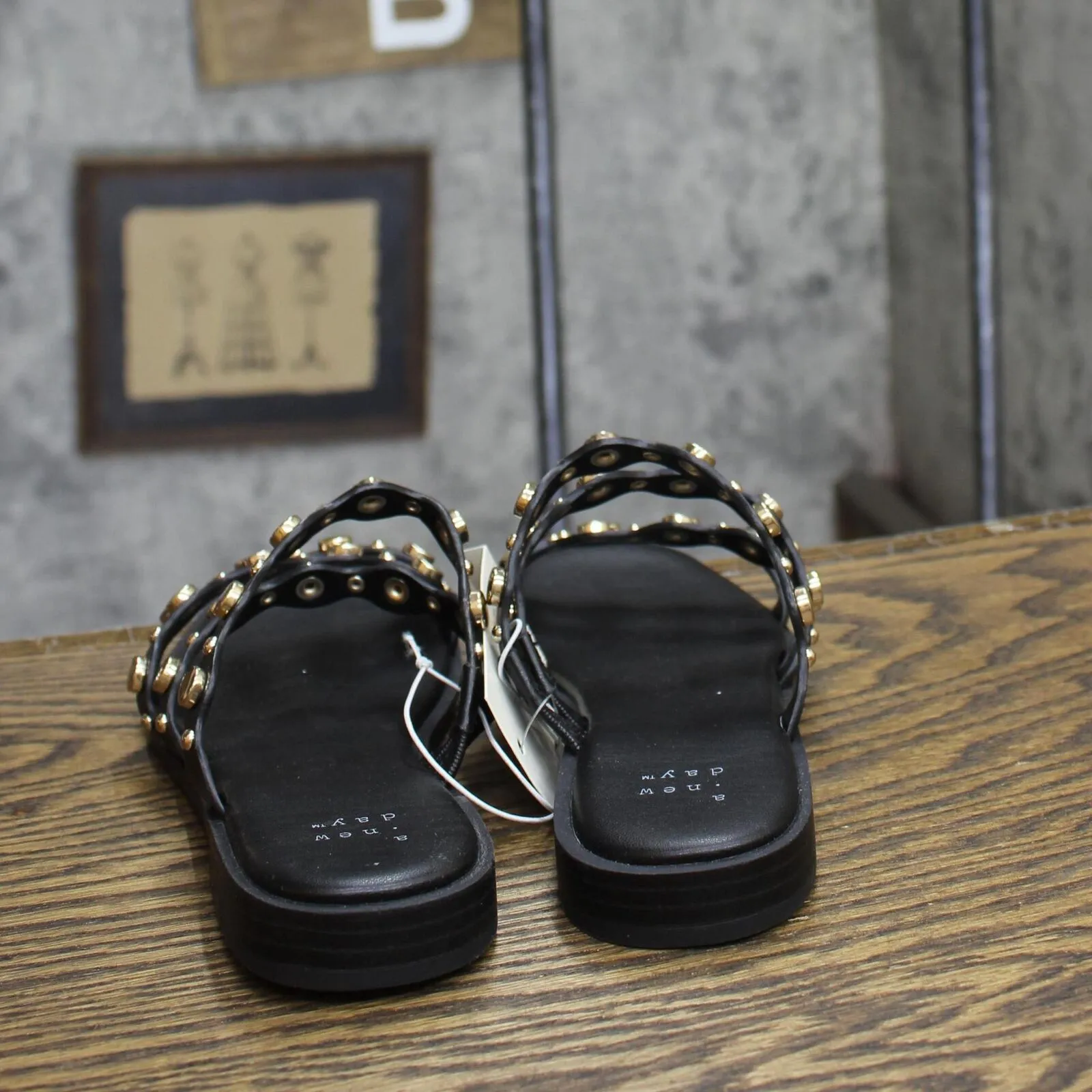 A New Day Womens Sharon Stud Slide Sandals 89998585 Black 6.5M