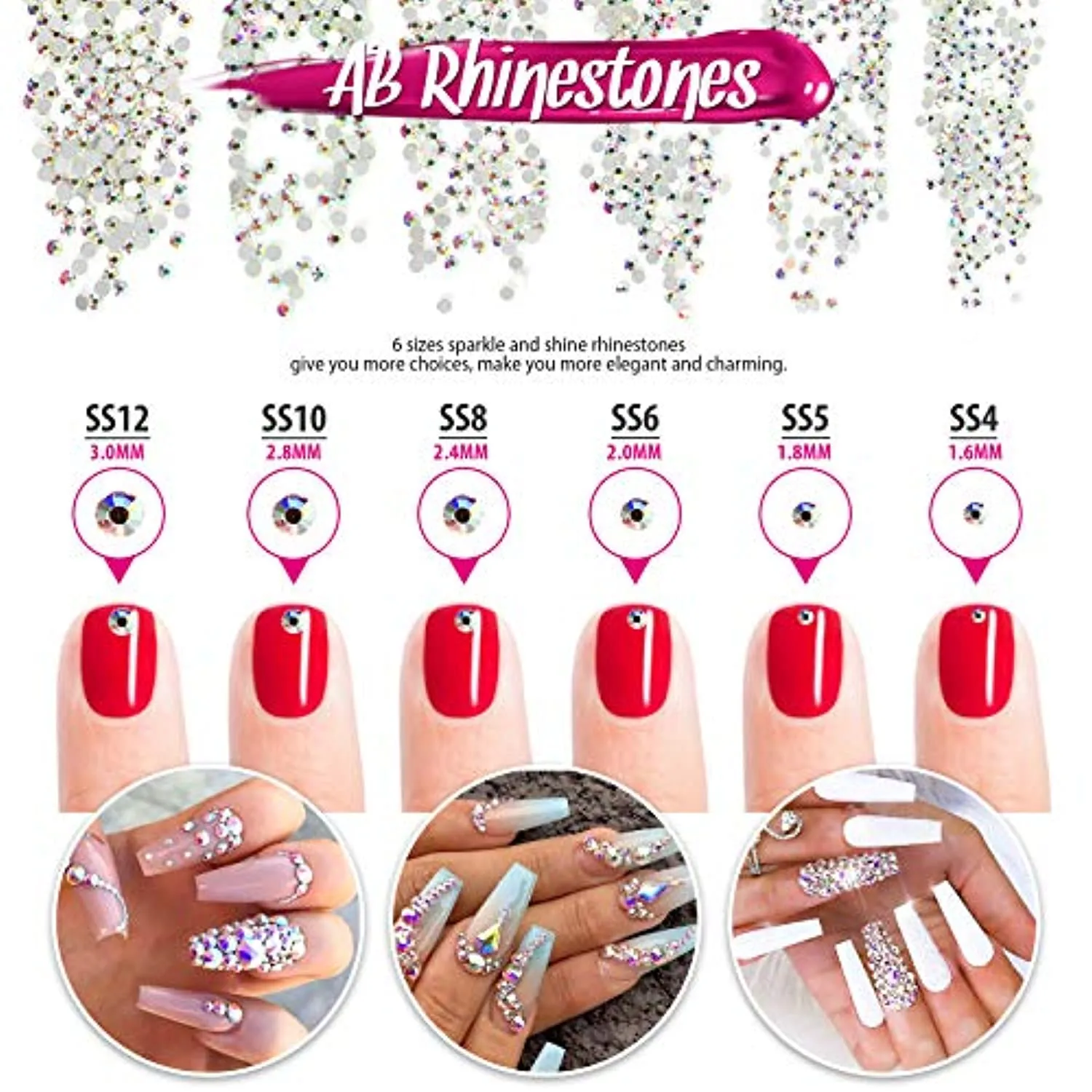 Acrylic False Nail Tips kit, FANDAMEI 600 PCS Full Cover Clear Fake Nail Tips with Nail Glue, Nail Butterfly Glitter, Nail Foil Chip, AB Nail Rhinestones,Nail Clipper,Nail File, Nail Brush,Nail Buffer