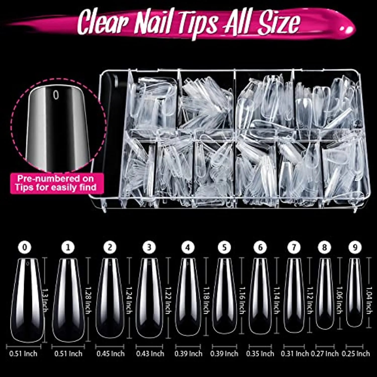 Acrylic False Nail Tips kit, FANDAMEI 600 PCS Full Cover Clear Fake Nail Tips with Nail Glue, Nail Butterfly Glitter, Nail Foil Chip, AB Nail Rhinestones,Nail Clipper,Nail File, Nail Brush,Nail Buffer