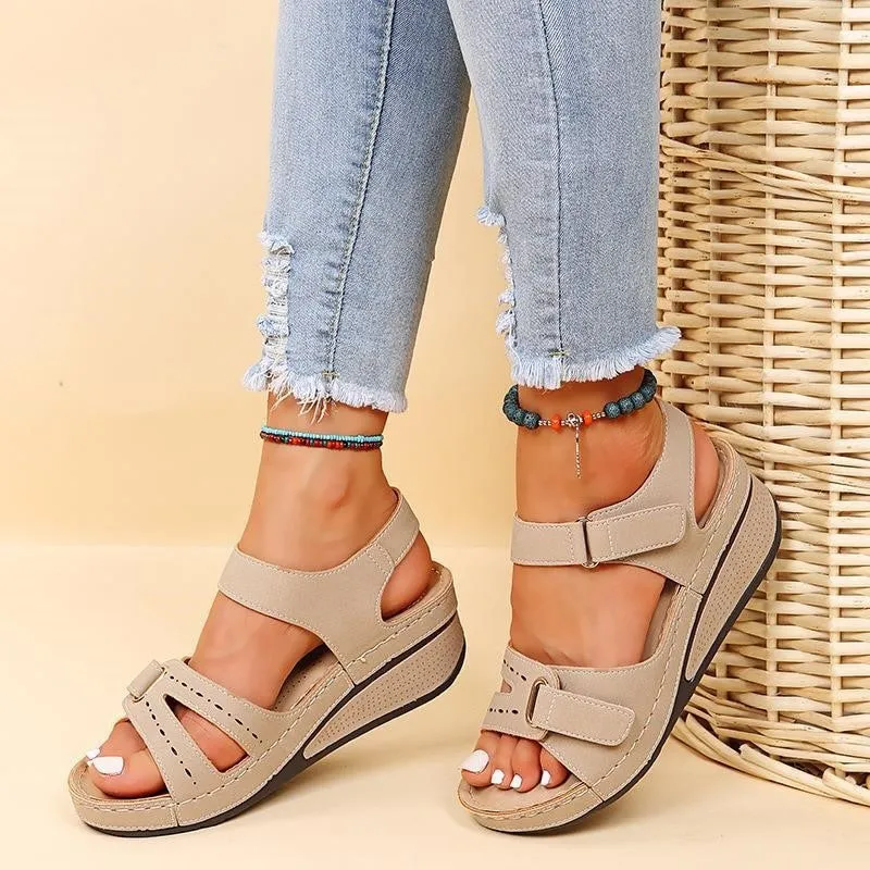 Adjustable Velcro Strap Wedge Sandals for Women