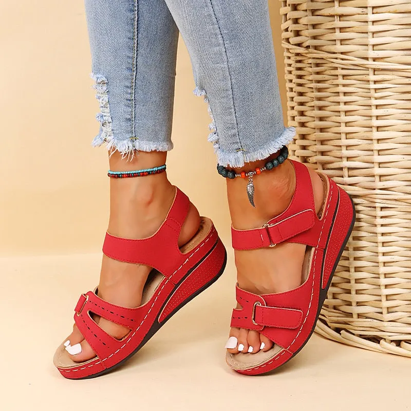 Adjustable Velcro Strap Wedge Sandals for Women