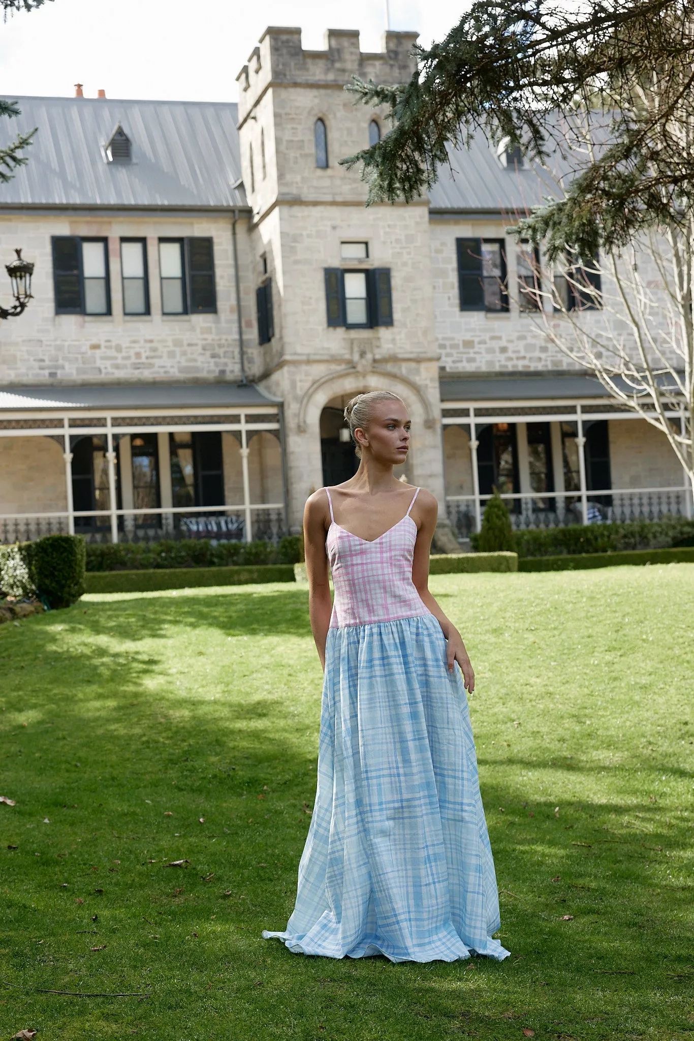 AGATHA DRESS IN POWDER/BABY CHECK