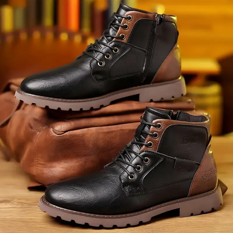 Aldmere | Mens Leather Zip-Up Boots Smart Winter Ankle Shoes with Side Zipper & Warm Lining for Casual or Dress Wear