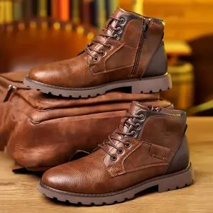 Aldmere | Mens Leather Zip-Up Boots Smart Winter Ankle Shoes with Side Zipper & Warm Lining for Casual or Dress Wear