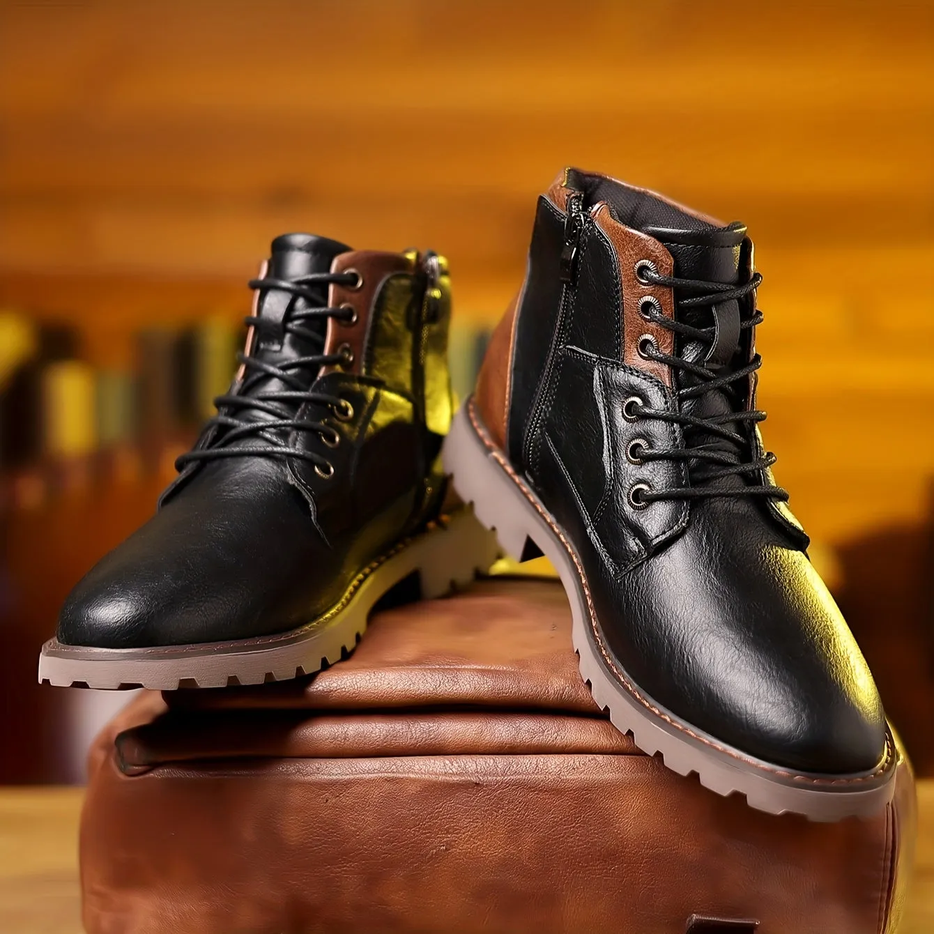 Aldmere | Mens Leather Zip-Up Boots Smart Winter Ankle Shoes with Side Zipper & Warm Lining for Casual or Dress Wear