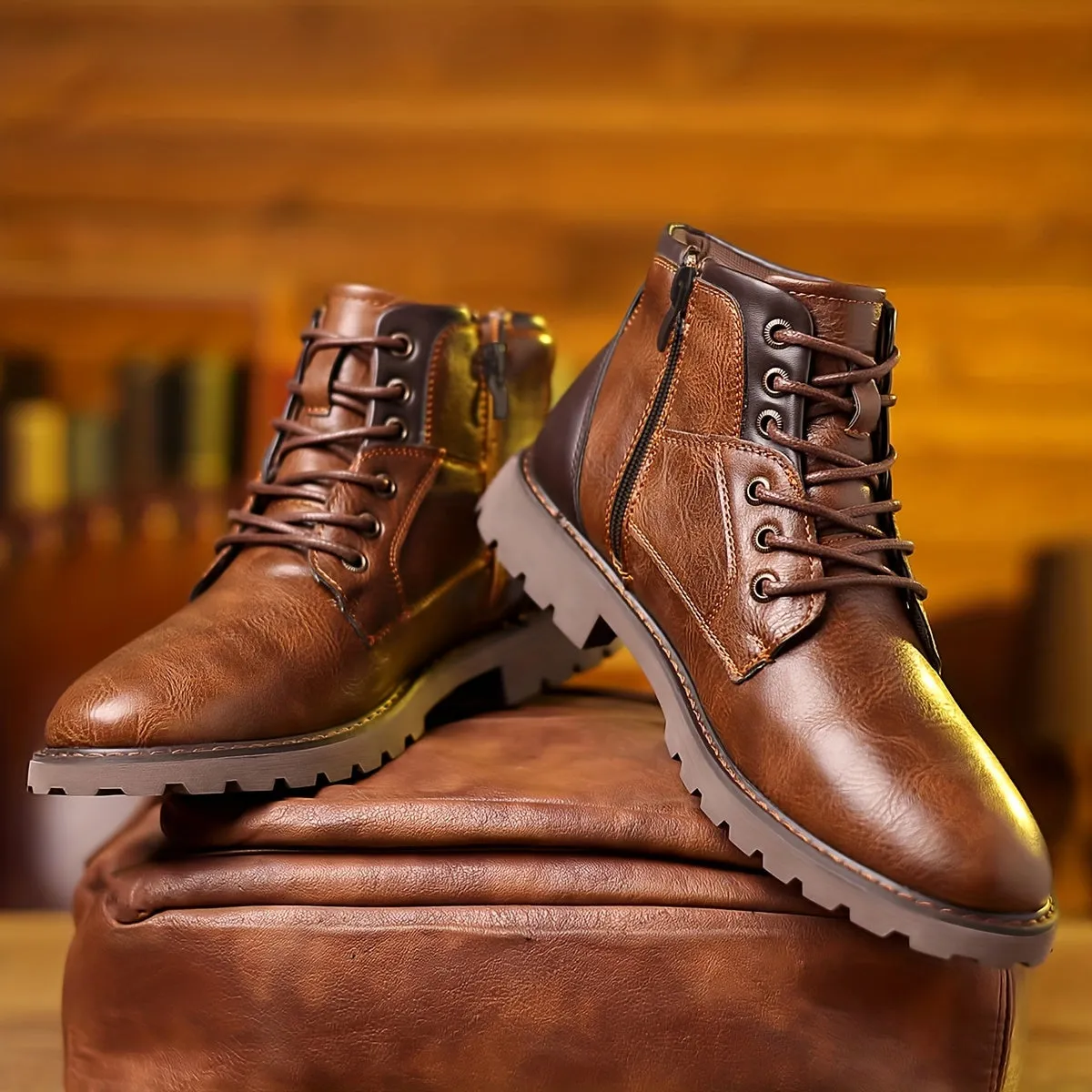 Aldmere | Mens Leather Zip-Up Boots Smart Winter Ankle Shoes with Side Zipper & Warm Lining for Casual or Dress Wear