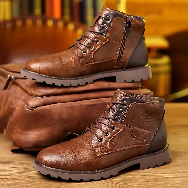 Aldmere | Mens Leather Zip-Up Boots Smart Winter Ankle Shoes with Side Zipper & Warm Lining for Casual or Dress Wear