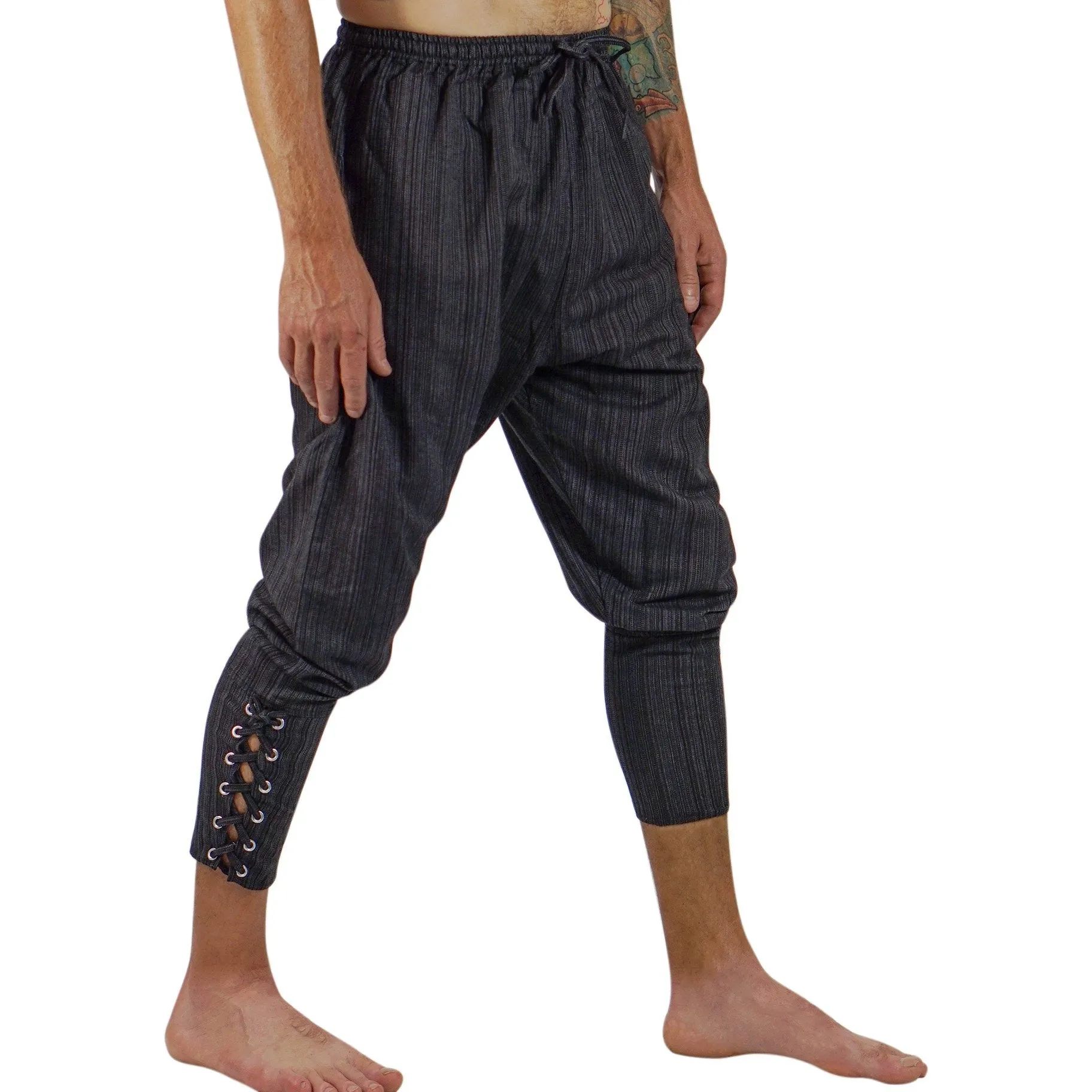 'Ankle Cuff' Medieval Pants - Striped Black