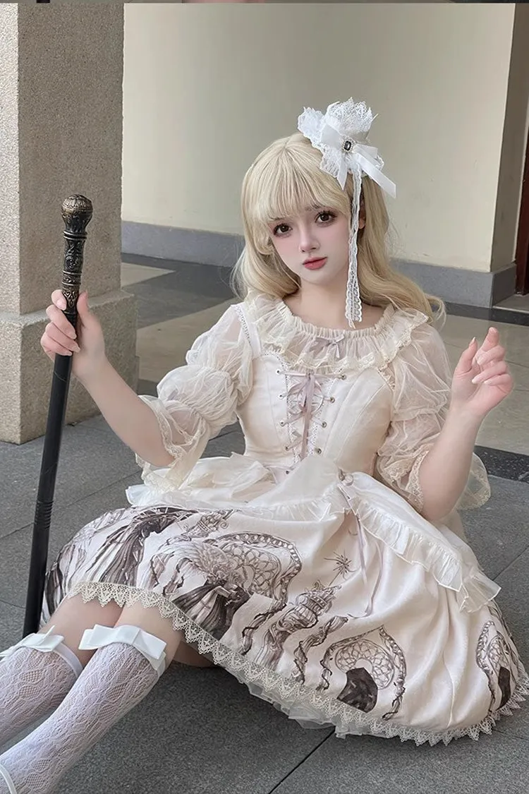 Apricot Eternal Night Print Ballet Lace-Up Sweet Lolita Jsk Dress
