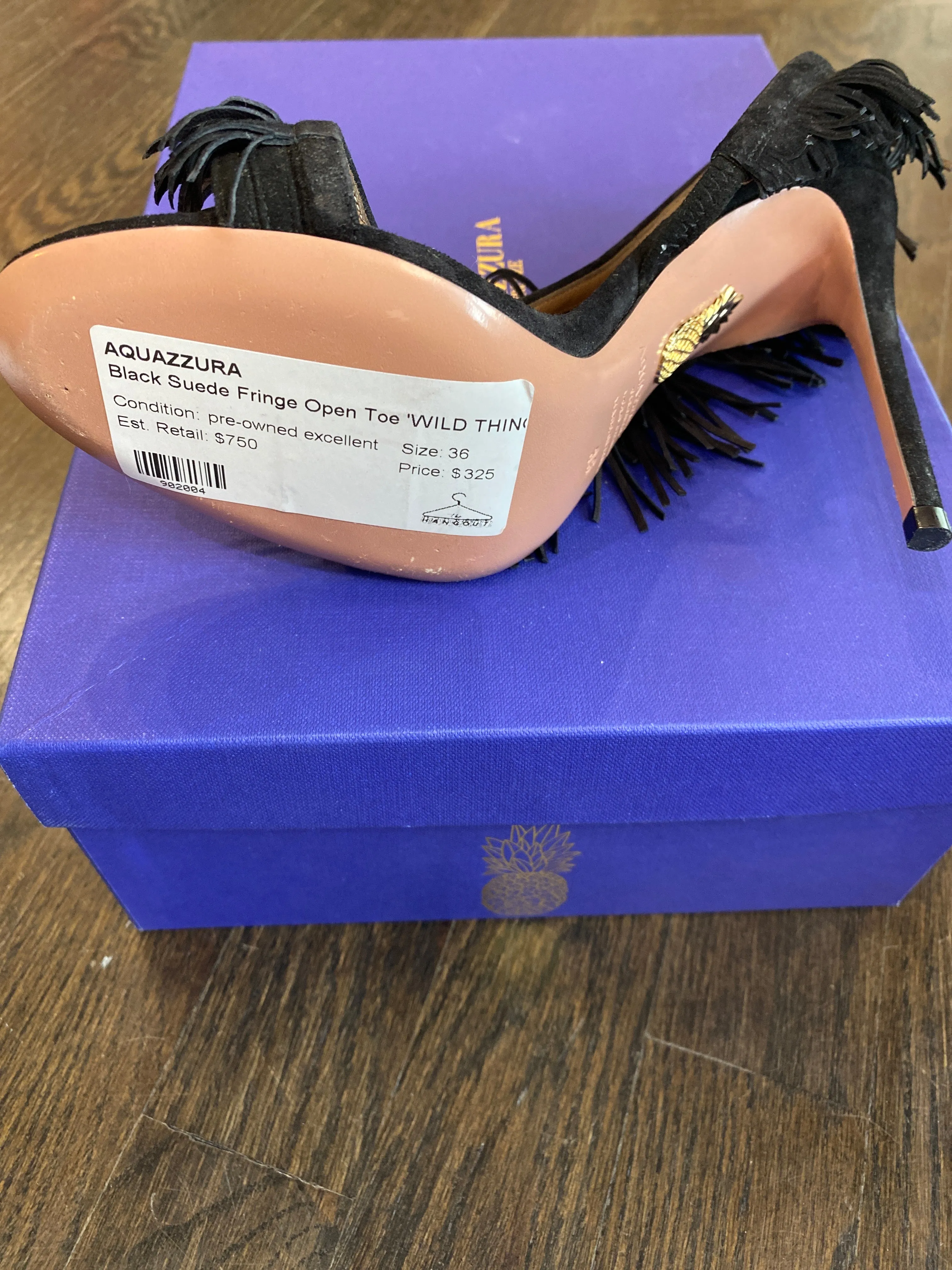 Aquazzura Black Suede Fringe Open Toe 'WILD THING' Sandal