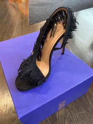 Aquazzura Black Suede Fringe Open Toe 'WILD THING' Sandal