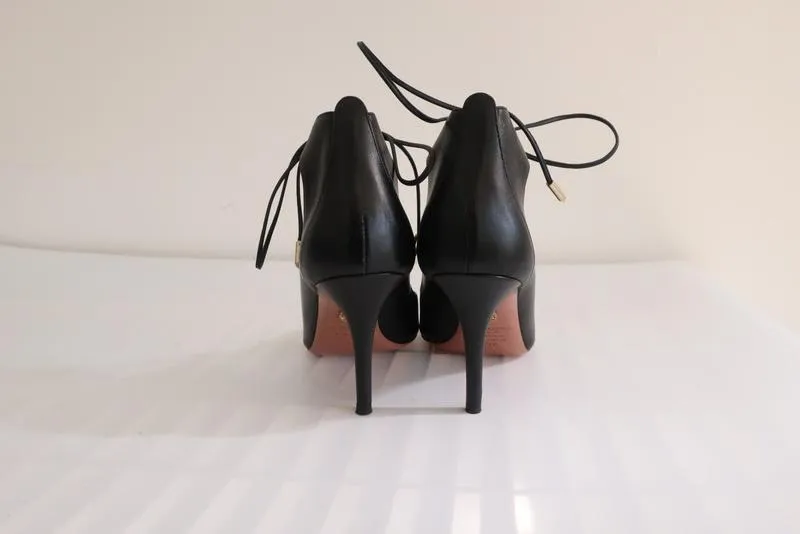 Aquazzura Lace-Up Sandals Christy Black Leather Size 36.5 Open Toe Heel