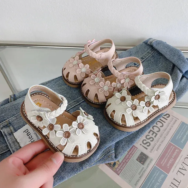 Baby walking shoes summer printed girls' sandals with bun toe