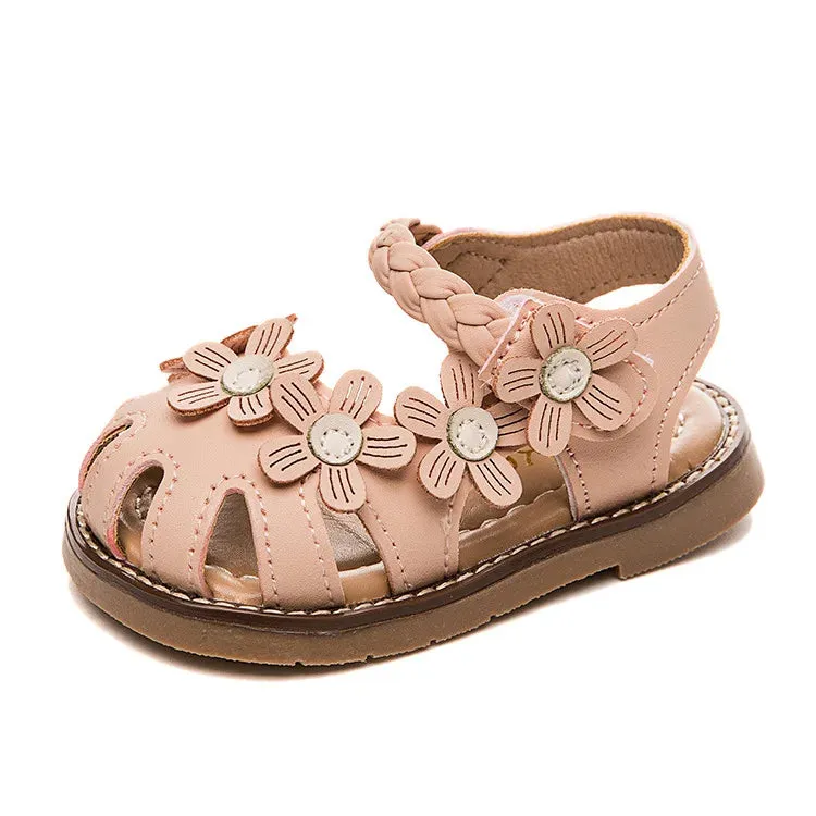 Baby walking shoes summer printed girls' sandals with bun toe