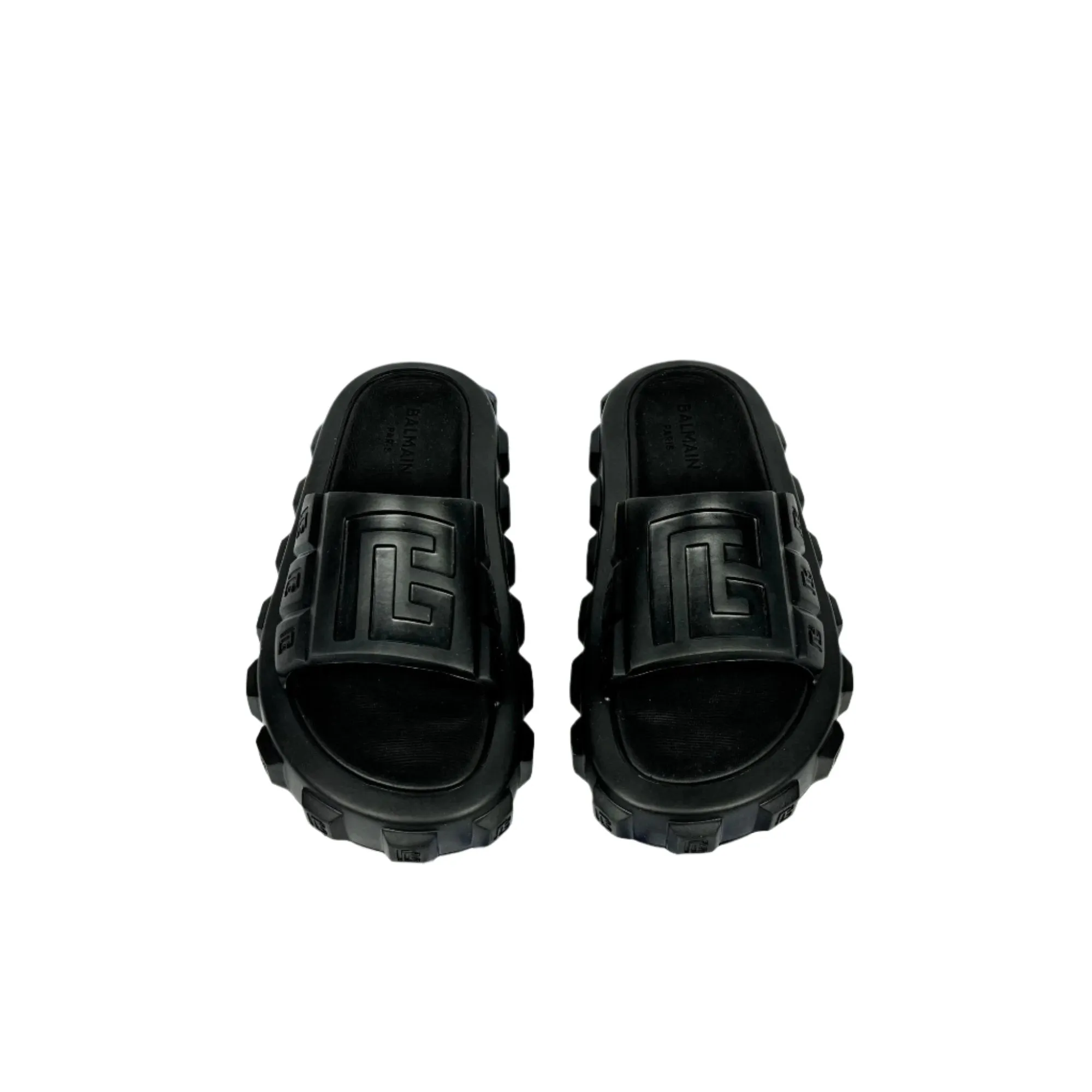 Balmain Mens Black Ari Rubber Slides Sandals