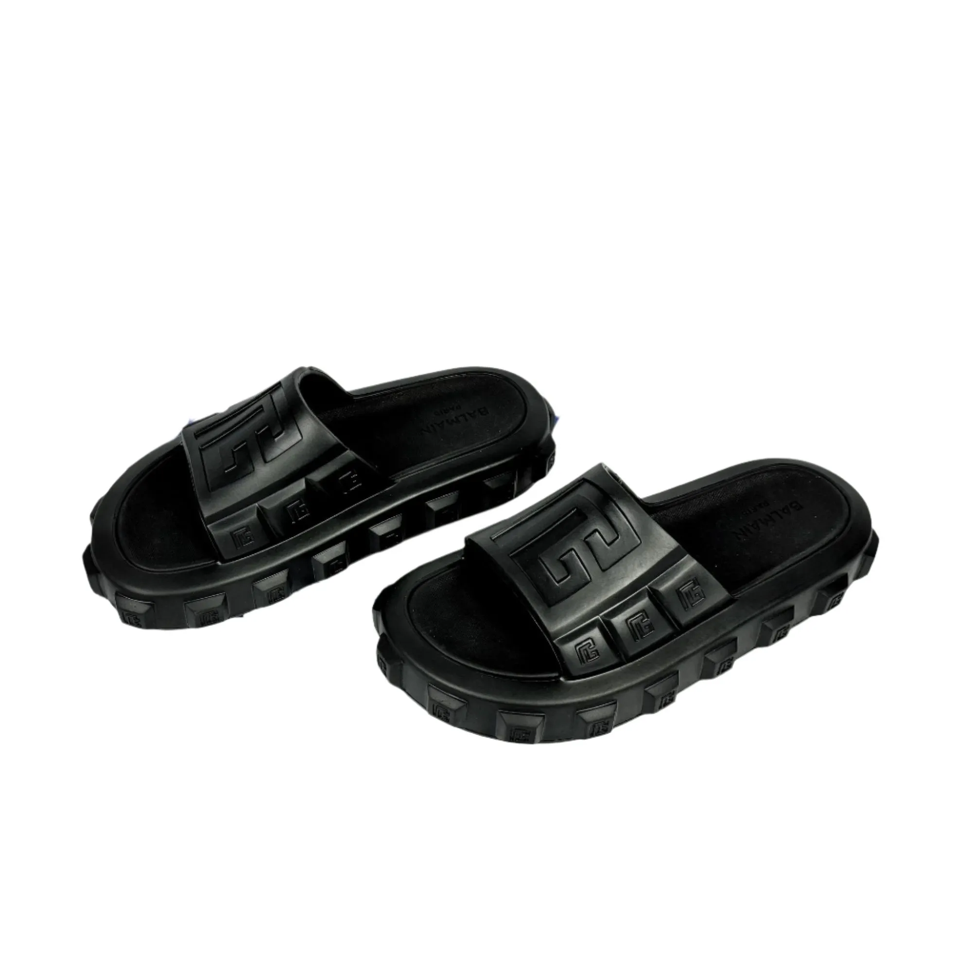 Balmain Mens Black Ari Rubber Slides Sandals