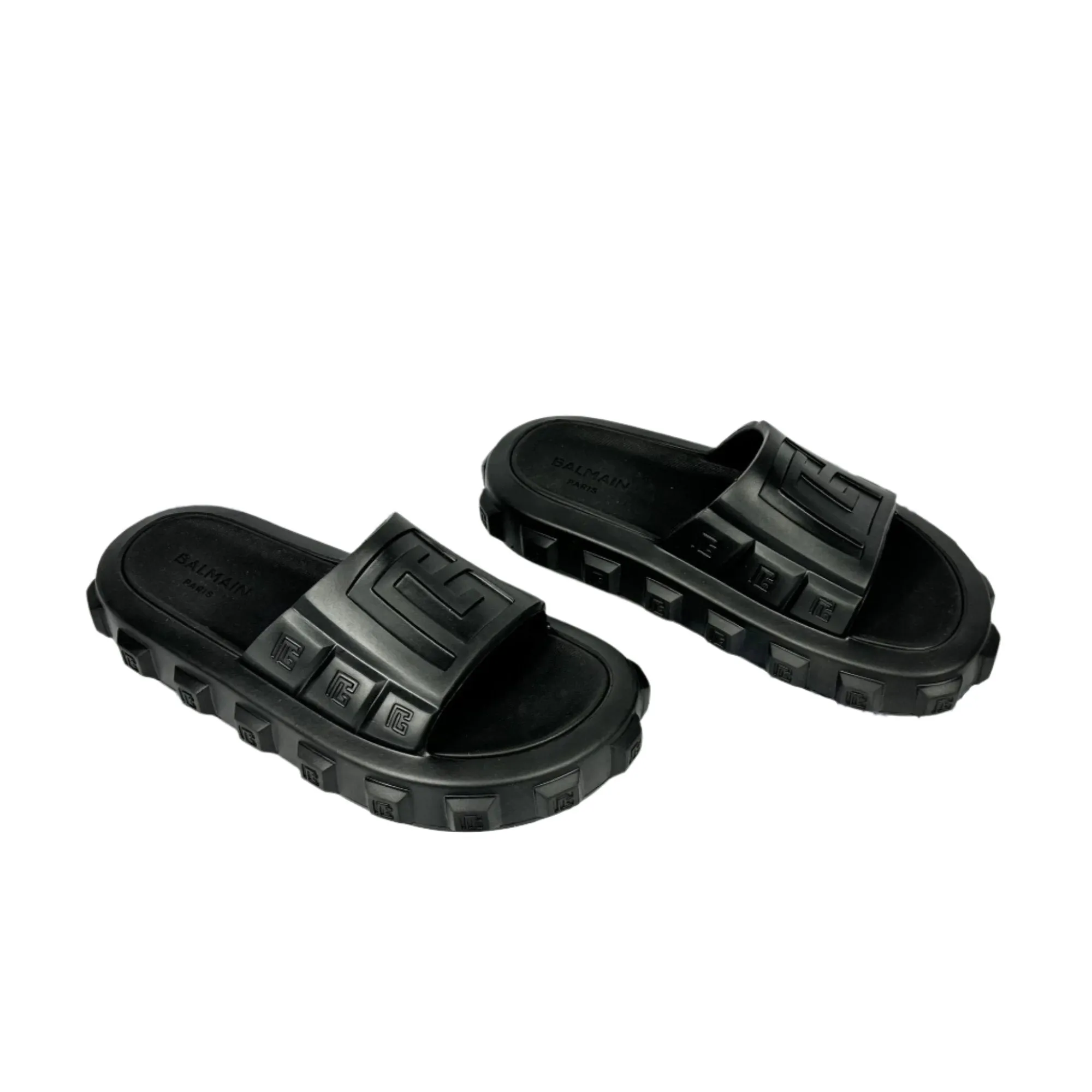 Balmain Mens Black Ari Rubber Slides Sandals