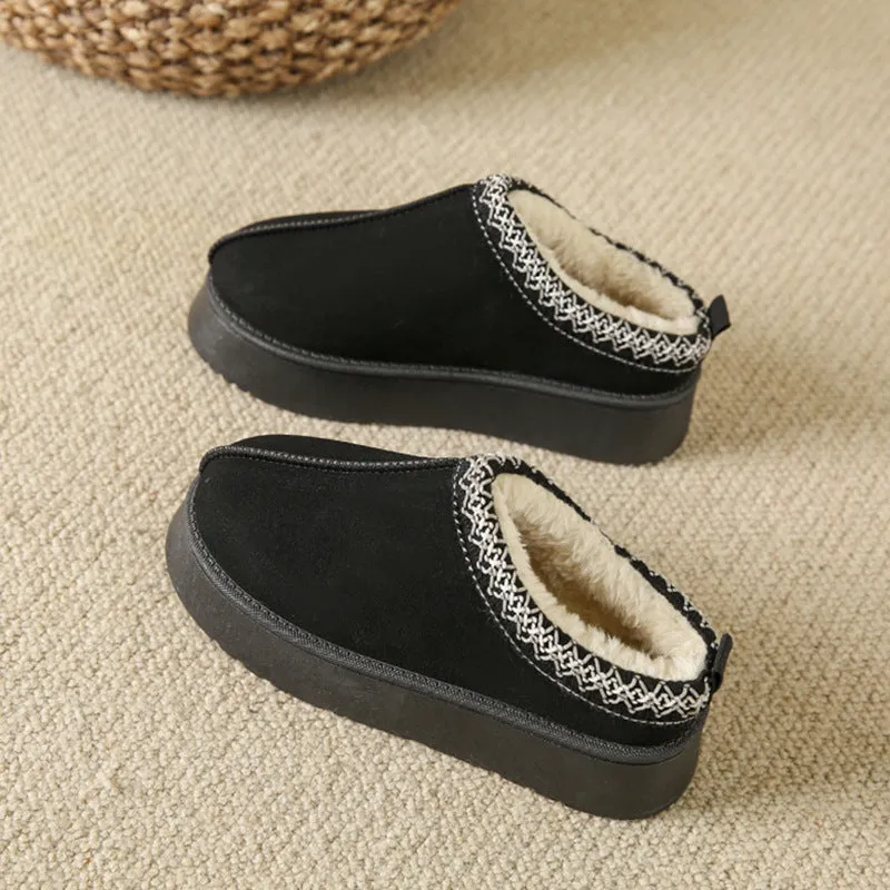 Baotou Plush Half Slippers Home Snow Boots Women's Fleece Warm Thick Bottom Cotton Shoes Ankle Flats