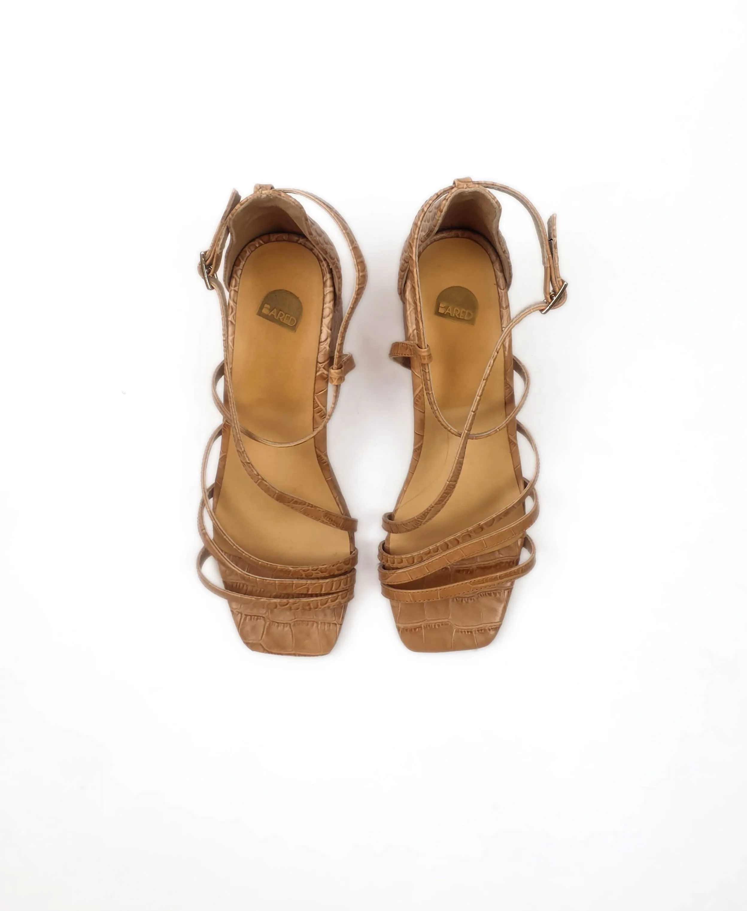 Bared brown leather strappy heels size 36