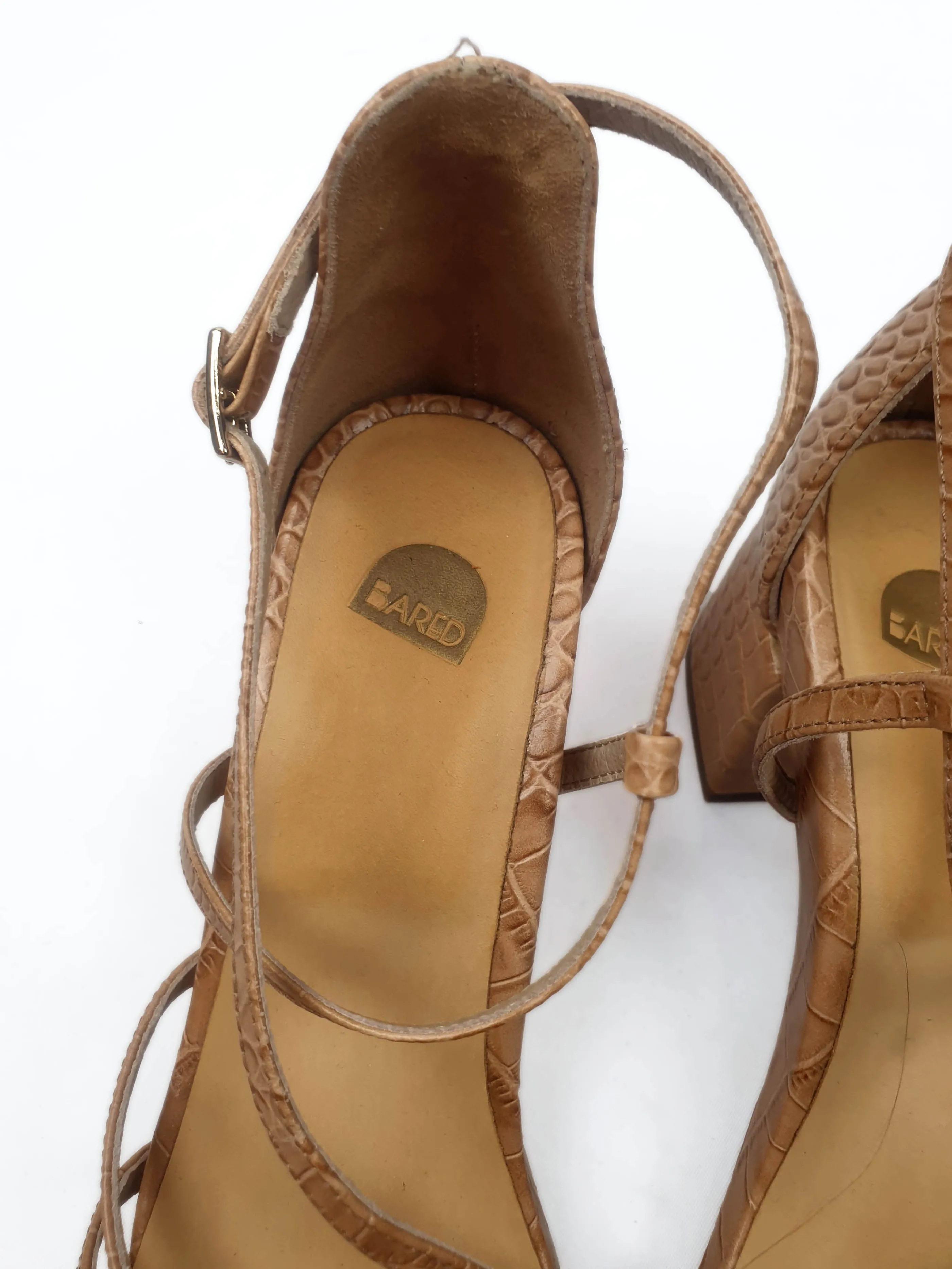 Bared brown leather strappy heels size 36