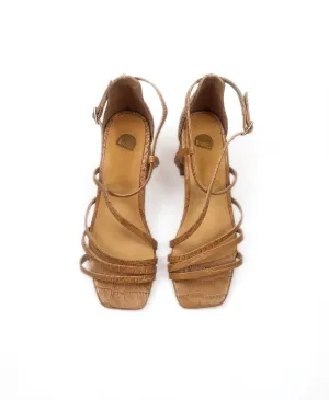 Bared brown leather strappy heels size 36
