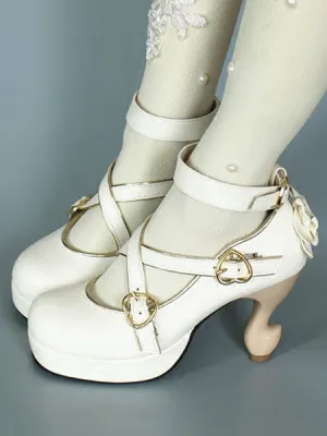 Baroque Lolita Footwear Strappy Metal Buckle Bow Platform Lolita High Heels