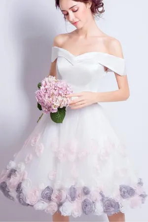 Beautiful Homecoming Dresses A-line Off The Shoulder Sleeveless Tulle Floral Short Prom Dress Party Dress OHM118