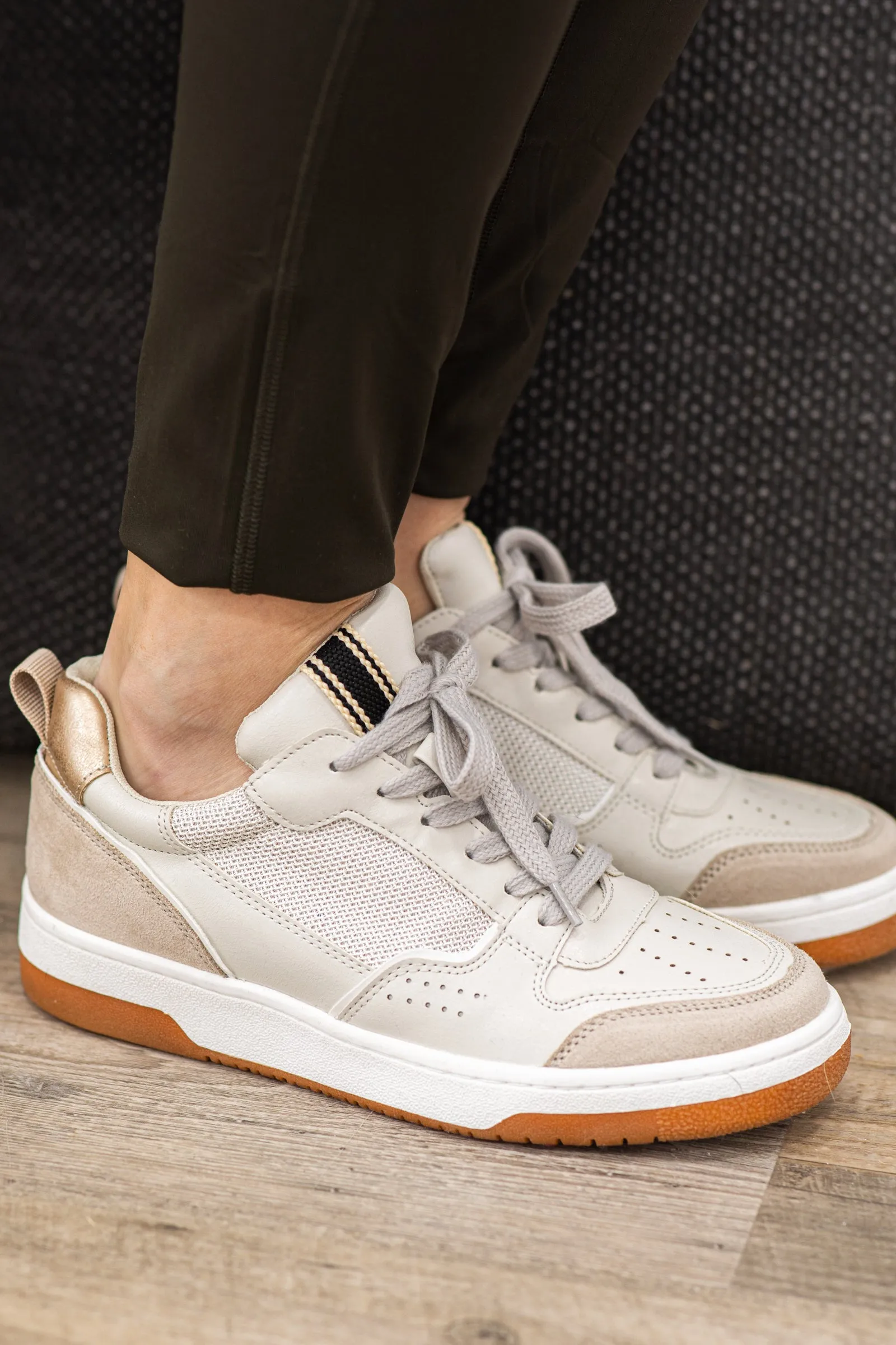 Beige Distressed Suede Sneakers