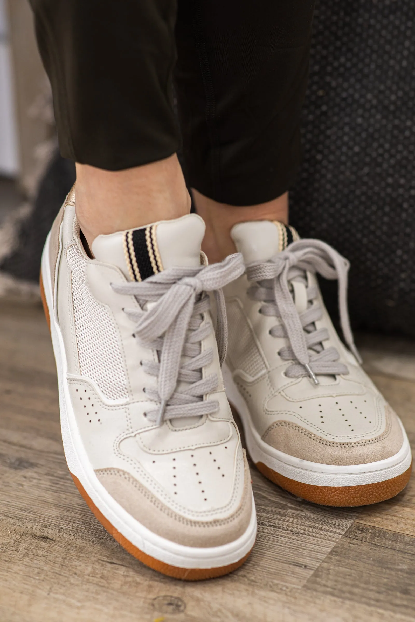 Beige Distressed Suede Sneakers