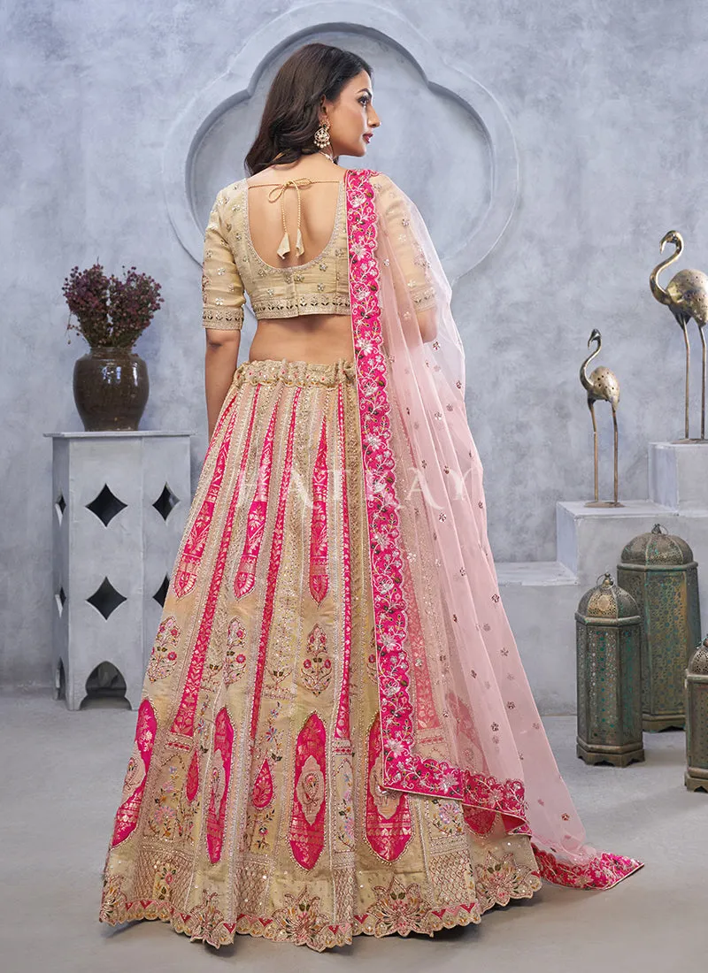 Beige Pink Traditional Embroidery Wedding Lehenga Choli