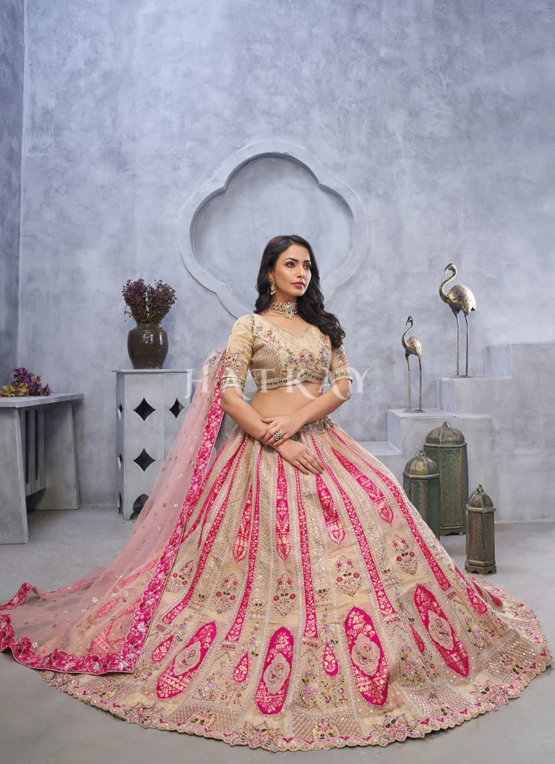 Beige Pink Traditional Embroidery Wedding Lehenga Choli
