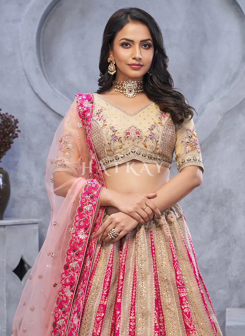 Beige Pink Traditional Embroidery Wedding Lehenga Choli