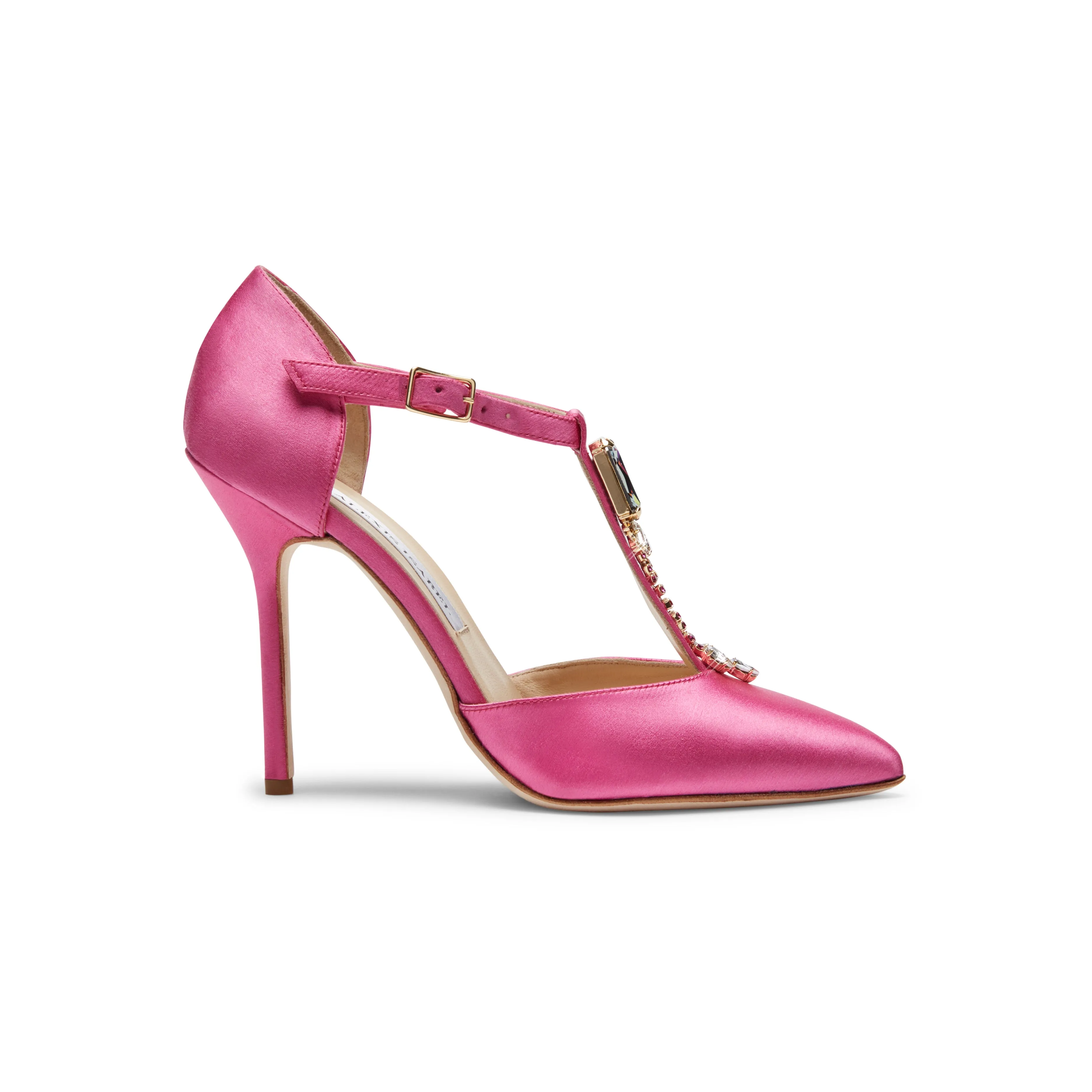 Bejeweled Baby Fuchsia Satin Heels