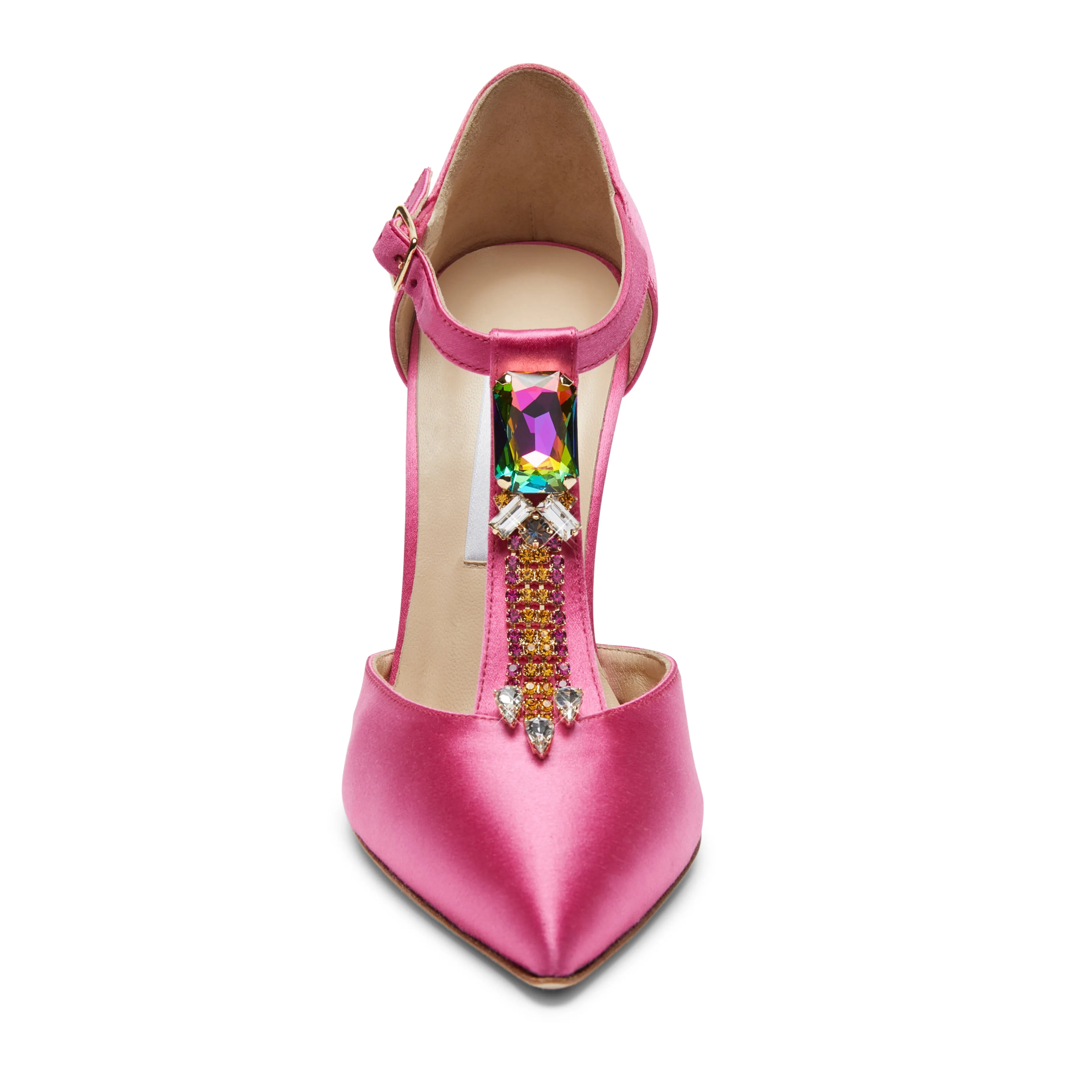 Bejeweled Baby Fuchsia Satin Heels