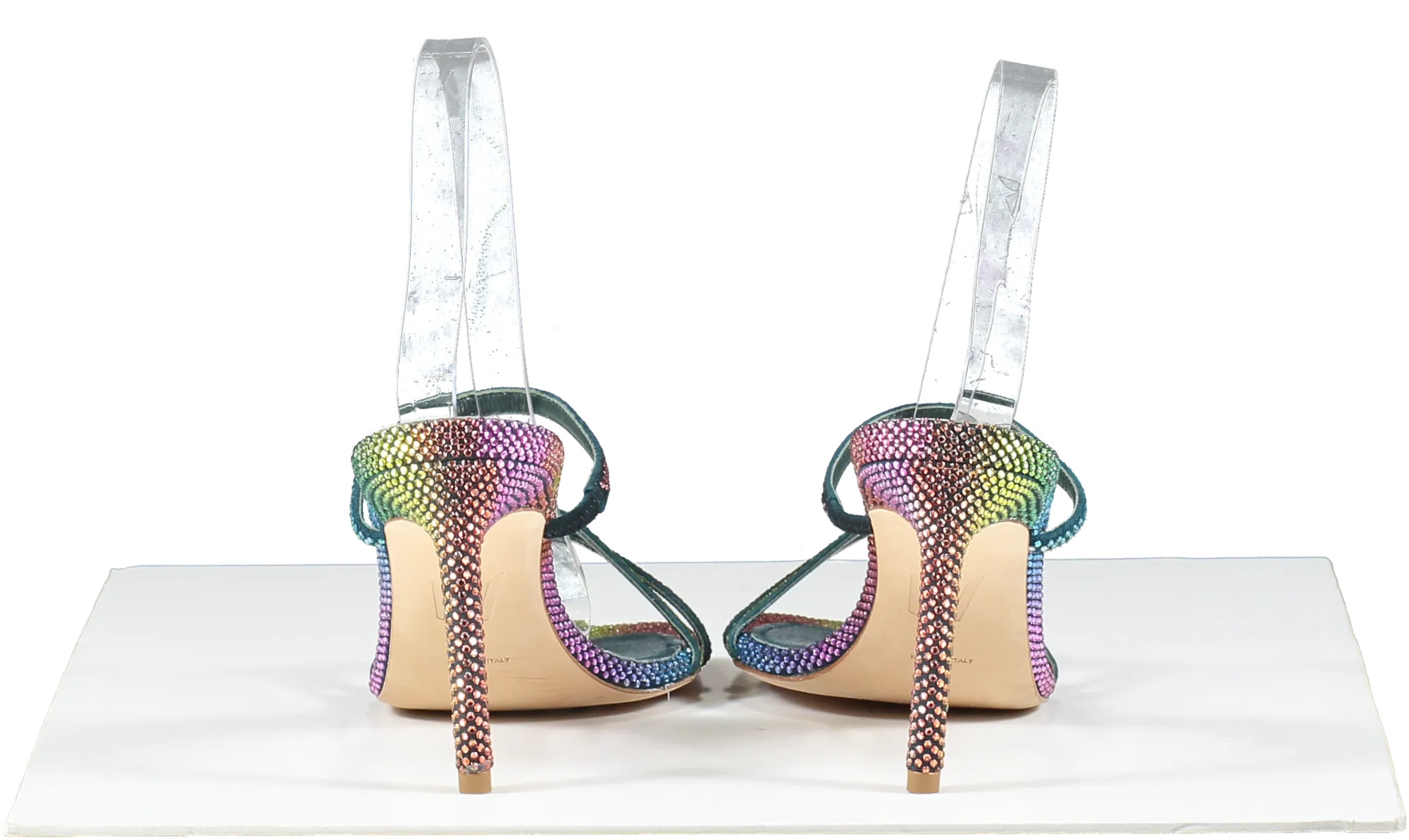 Bettina Vermillon Multicoloured Lady Strass Rainbow Crystal Embellished Strappy Heels UK 4 EU 37 👠