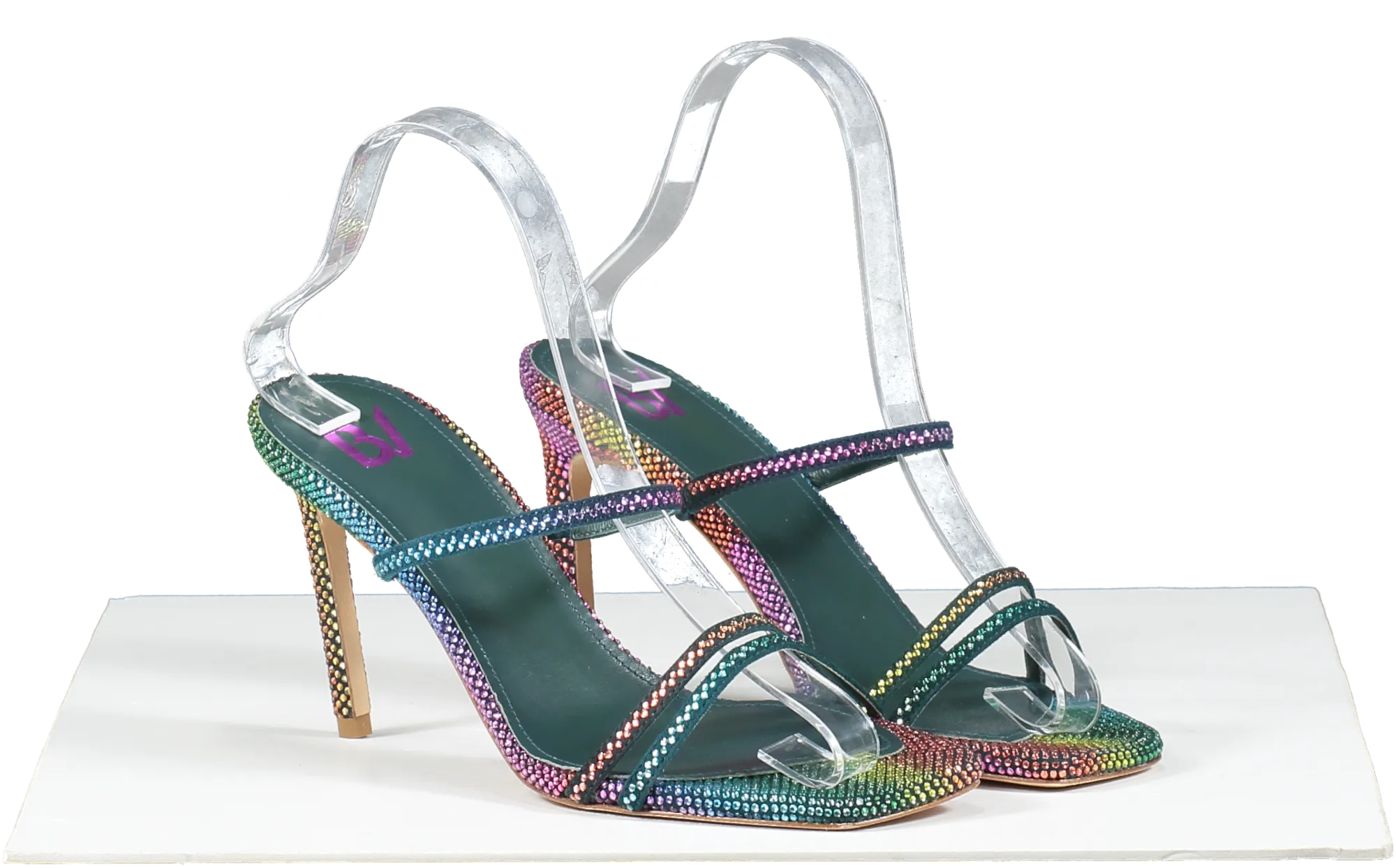Bettina Vermillon Multicoloured Lady Strass Rainbow Crystal Embellished Strappy Heels UK 4 EU 37 👠