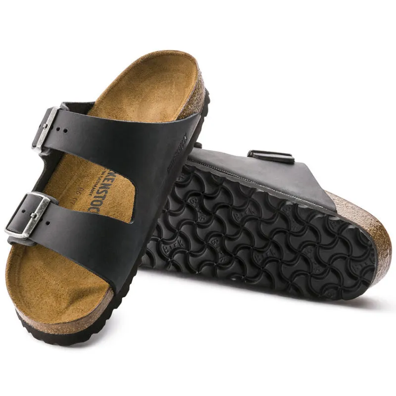 Birkenstock Arizona Black Oiled Leather Sandals - Narrow