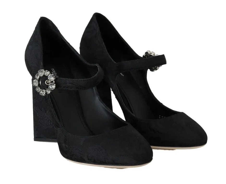 Black Brocade Crystal Mary Janes Shoes