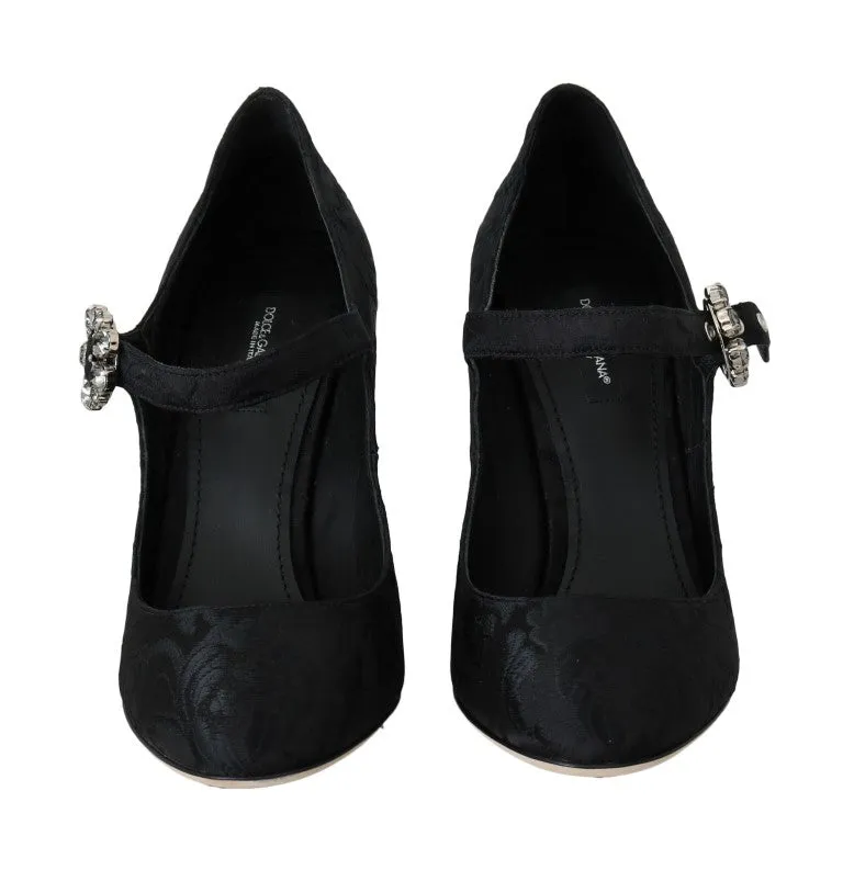 Black Brocade Crystal Mary Janes Shoes