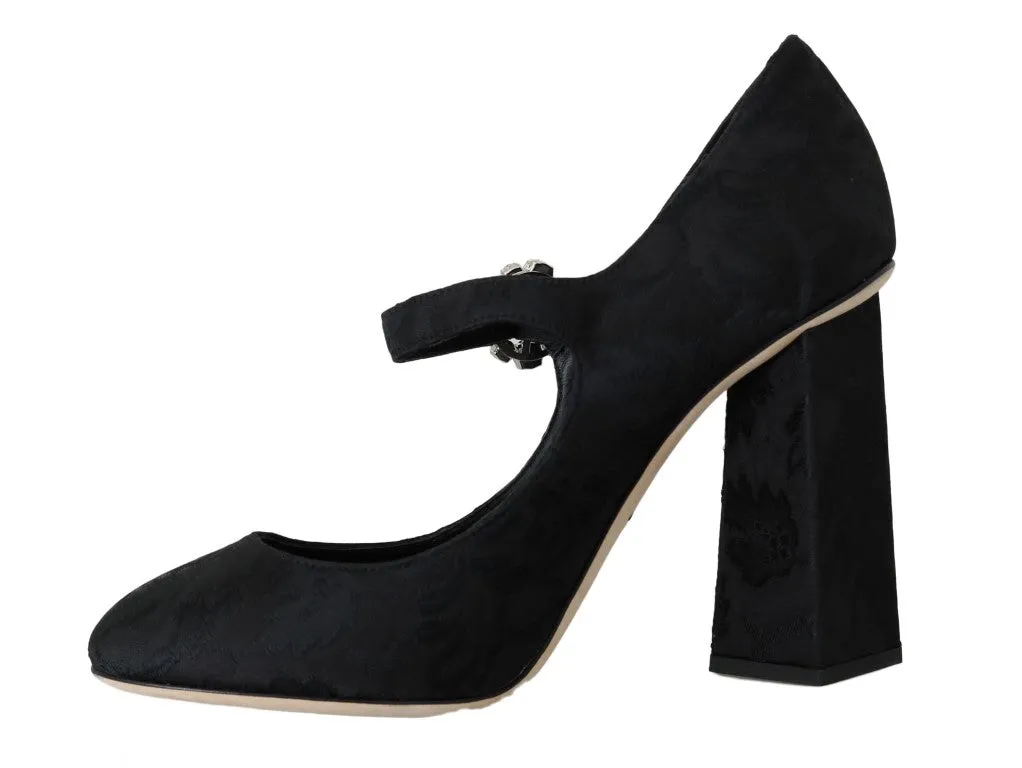 Black Brocade Crystal Mary Janes Shoes