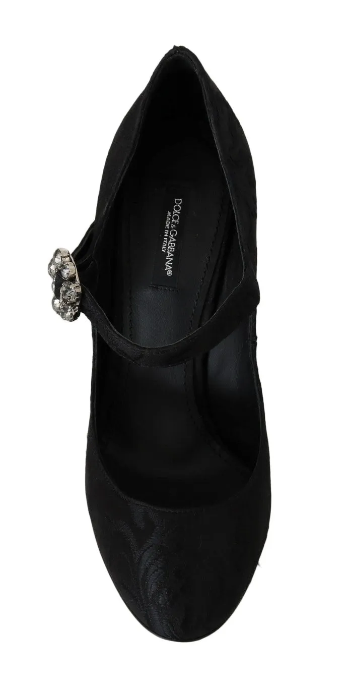 Black Brocade Crystal Mary Janes Shoes