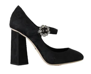 Black Brocade Crystal Mary Janes Shoes