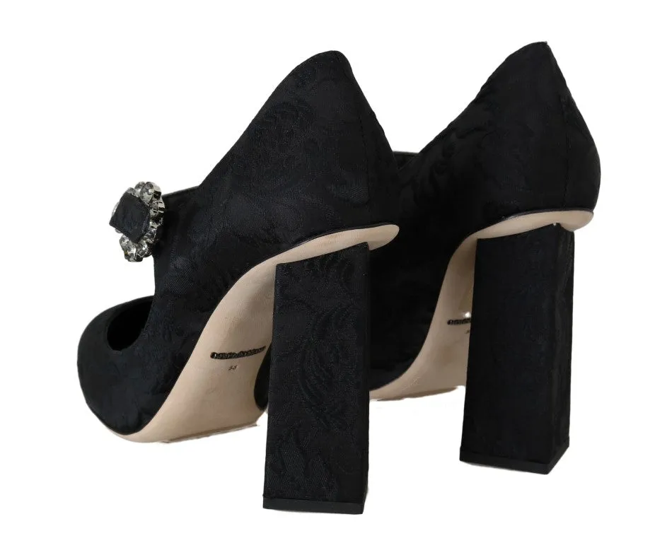 Black Brocade Crystal Mary Janes Shoes