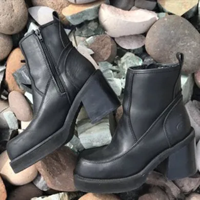 black chunky platforms leather boots