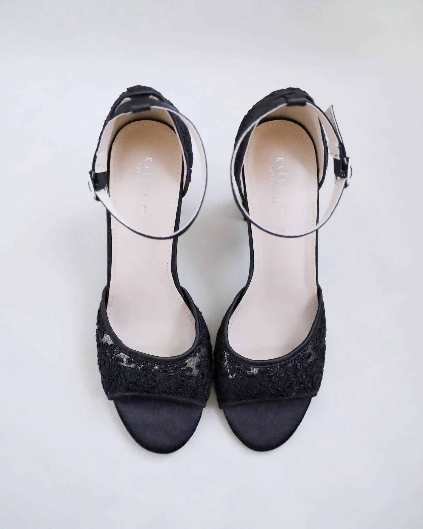 Black Crochet Lace Evening Block Heel Sandals